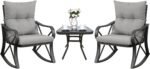COSIEST 3 Piece Bistro Set Patio Rocking Chairs Outdoor Furniture w Warm Gray Cushions, Glass-Top Table for Garden, Pool, Backyard - Image 2