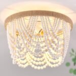 Capslpad Wood Beaded Flush Mount Ceiling Light Antique Rustic Mini Chandelier 3-Light White Boho Light Fixture for Dining Room,Nursery Room,Bedroom,Girl Room,Hallway,Entryway,Passway - Image 2