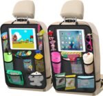Car Backseat Organizer ，2 Pack Car Organizer Back Seat with 11" Tablet Holder, 10 Storage Pockets Seat Back Protectors Kick Mats for Kids Toddlers, Travel Accessories (Black) - Image 2