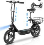 Caroma Electric Scooter with Seat for Adults, Max 30Miles Ranges&20Mph, 500/800/1200W Motor, 14" Fat Tire Foldable Commuter E-Scooter with Basket for Pets & Cargo, 300lbs Max Load - Image 2