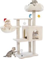 Cat Tree Tower with Metal Frame Hammock, 40'' Cat Trees for Indoor Cats Large Adult, Cat Towers with Scratching Post, Cats Condo Furniture with Cloud Top Perch, Cats Climbing Tower for Kittens(White) - Image 2