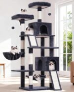 Cat Tree for Indoor Cats, 71'' (180cm) Multi-Level Cat Tower for Large Adult, Sturdy Cat Tree House with 2 Scratching Boards 7 Posts, 2 Plush Perches/Condos, Hammock, Smoky Gray GCT032G - Image 2