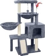 Cat Tree with Cat Condo and Two Hammocks, Cat Tree with Scratching Posts and Scratching Pads, Cat Tower for Indoor Cats, Activity Centre Climbing Tree with Playful Toy Balls, Grey - Image 2
