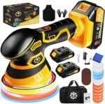 Cordless Car Buffer Polisher kit [2x 2000mAh 21V Batteries & 18 PCS Attachments] 6-Speed Orbital Design, LED Display, 6 Inch Lightweight Detailing Tool for Waxing, Polishing & Scratch Removal - Image 2