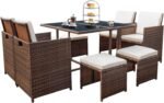 Devoko 9 Pieces Patio Dining Sets Outdoor Space Saving Rattan Chairs with Glass Table Patio Furniture Sets Cushioned Seating and Back Sectional Conversation Set (Beige) - Image 2