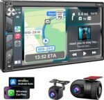 Double Din Car Stereo with Dash Cam - Voice Control Carplay, Android Auto, Steering Wheel Controls, 7" HD Touchscreen, Backup Camera, Bluetooth, Mirror Link, Subw, USB/TF/AUX, AM/FM Radio Receiver - Image 2