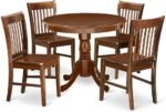 East West Furniture ANNO5-MAH-W 5 Piece Dining Set Includes a Round Dining Room Table with Pedestal and 4 Wood Seat Chairs, 36x36 Inch, Mahogany - Image 2