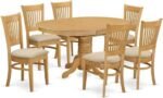 East West Furniture AVVA7-OAK-C 7 Piece Dining Table Set Consist of an Oval Dining Room Table with Butterfly Leaf and 6 Linen Fabric Upholstered Chairs, 42x60 Inch, Oak - Image 2