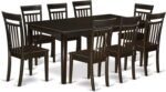 East West Furniture HECA9-CAP-W 9 Piece Kitchen Table Set Includes a Rectangle Dining Table with Pedestal and 8 Dining Room Chairs, 42x72 Inch, Cappuccino - Image 2