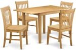 East West Furniture NDNO5-OAK-W 5 Piece Modern Dining Table Set Includes a Rectangle Wooden Table with Dropleaf and 4 Dining Chairs, 30x48 Inch, Oak - Image 2