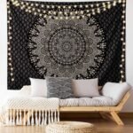 Edeesky Black Golden Mandala Tapestry Wall Hanging Psychedelic Medallion Wall Tapestry Aesthetic Indian Hippie Decor Bohemian Wall Art Boho Home Decoration Blanket for Bedroom,Living Room,Dorm - Image 2