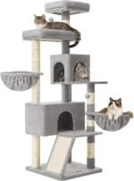 Feandrea Large Cat Tree Tower, 68.5-Inch Tall Cat Condo with Large Perch, Scratching Posts, Double Caves, Dove Gray UPCT006G01 - Image 2