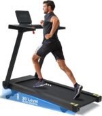 Foldable Treadmill with Auto Incline - 4 Hp 18.9 Inch Wide Treadmills for Home Seniors, 400 Lb Capacity, Backlit Knob Led Display, Shock Absorbent, Bluetooth App and Speaker, 12 Mph Speed - Image 2