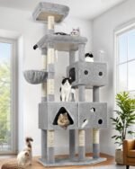 Globlazer Extra Large Cat Tower, 81-inch Tall Cat Tree for Big Cats 20 lbs, XXL Heavy Duty Cat Scratching Tower for Indoor Adult Cats with 3 Cat Condos, 8 Scratching Posts, F81, Light Grey - Image 2
