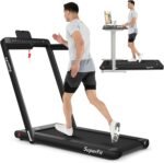 Goplus 2 in 1 Folding Treadmill with Dual Display, 2.25HP Superfit Under Desk Electric Pad Treadmill, Installation-Free, Blue Tooth Speaker, APP Control, Remote Control, Walking Jogging for Home - Image 2