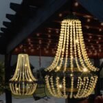 Hanging Solar Chandelier Outdoor, 30 Warm White Lights Acrylic Clear Beaded Chandelier with S Hooks Modern Lantern for Garden Yard Patio Gazebo Decorations, 28”H - Image 2