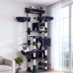 Hey-brother Cat Tree, 74 inches Multi-Level XL Large Cat Tower for Indoor Cats with Three Cat Condos, Two Large Top Decks and Cat Hairbrushfor Kittens, Cats and Pets, Smoky Gray MPJ035-MG - Image 2
