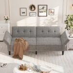 IDEALHOUSE 89" Futon Sofa Bed, Modern Chenille Sleeper Couch with Adjustable Backrest & Armrest, Convertible Futon Couch for Living Room Bedroom Apartments, Silver Gray - Image 2