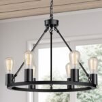 L LOHAS LED Black Farmhouse Chandeliers for Dining Room, 6-Light Wagon Wheel Chandelier Over Table, Height Adjustable, 19" Dining Room Light Fixtures, Modern Chandelier for Kitchen Island Living Room - Image 2