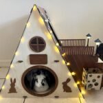 Large Modern Wooden Rabbit Castle House Hutch - Bunny Hideout Indoor Habitats - Pet 2-Story Home Furniture（Excluding Street Lights） - Image 2