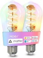 MOES Matter WiFi ST64 Edison Smart Bulbs, Color Changing Light Bulb, 16 Million RGB Colors & Tunable White, Works with Apple Home, Alexa, Google Home, E26 Dimmable 5W (40W Equivalent), 2-Pack - Image 2