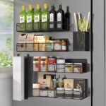 Magnetic Spice Rack for Refrigerator, 6 Pack 100% Metal Strong Magnet Shelf Black, Space Saving Spice Organizer, Home Kitchen Laundry Room Storage Organization W/ Paper Towel Holder, Utensils Racks - Image 2