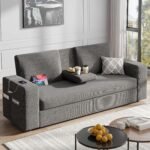 Maupvit 75” Loveseat Sofa with 2 Drawers, USB & Type-C Charging Port, Comfortable Linen Living Room Couch with Small Table Board, Upholstered Small Settee Fits Bedroom, Office, Grey - Image 2
