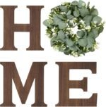 Mkono Farmhouse Wall Home Sign with Artificial Eucalyptus for O Rustic Wooden Hanging Letters Decorative Wall Art Decor for Living Room Kitchen Entryway Housewarming Gift, Brown - Image 2