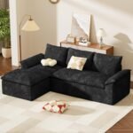 Modular Sectional Sofa, 107.5" L Shaped Comfy Cloud Couch with Deep Seat, Boneless Sectional Couch for Living Room, 3 Seat Modular Sofa with Chaise, No Assembly Required, Black Chenille - Image 2