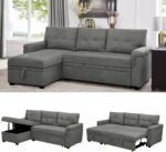 Naomi Home Transform Any Space: Sleeper Sectional Sofa with Convertible Sofa Bed & Inviting Chaise. Find Tranquil Comfort with Stress-Relieving Design & Durable Cushions - Gray/Velvet - Image 2