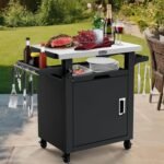 Nuuk Grill Table with Storage Cabinet, Outdoor Bar Cart Pizza Oven Table with Wheels, Stainless Steel Top Kitchen Island 20" x 30" Rolling Prep Station for Indoor, BBQ, Deck, Backyard - Image 2