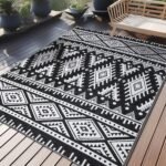 OLANLY Outdoor Rug Waterproof 5x8 ft, Reversible Outdoor Plastic Straw Rug, Boho Patio Rug, Indoor Outdoor Carpet, RV Mat Outside for Patio, Camp, Picnic, Balcony, Deck, Backyard, Black & White - Image 2