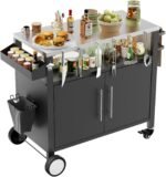 Outdoor Grill Cart with Patio Furniture, Outdoor Grill Table with Storage,Rolling Bar Cart Outdoor BBQ Cart with Hooks and Spice Rack for Grilling Accessories(Double Door, Black) - Image 2