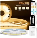 PAUTIX COB LED Strip Light,LED Lights 16.4ft,UL Listed Warm White 2700K Dotless Strip Lights,CRI93+ Super Bright Dimmable 24V Flexible Tape Light with RF Remote,for Cabinets,Kitchen Office Lighting - Image 2