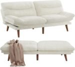 Pipishell Futon Sofa Bed, 73" Convertible Futon Couch, Adjustable Backrest & Armrests, Corduroy Recliner Sleeper Couch for Small Spaces, Living Room, Office, Guest Room (White, 73 Inch) - Image 2