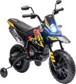 Qaba 12V Kids Motorcycle, Aprilia Licenced Electric Motorcycle for Kids with Training Wheels, Spring Suspension, LED Light, USB, Music, Battery Powered Electric Dirt Bike for Boys Girls, Yellow - Image 2