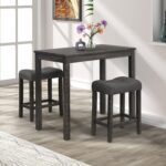 Roundhill Furniture Sora Wood 3-Piece Counter Height Dining Set, Grey,Grey - Image 2