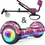 SISIGAD Hoverboard with Seat Attachment, 6.5'' Self Balancing Hoverboards Go Kart with Bluetooth and LED Lights, Star Purple Scooter with Seat Attachment Combo - Image 2