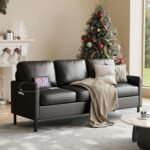 STHOUYN 72" W Faux Leather Black Sofa 3 Seat Couch, Modern Comfy Couch with 2 USB, Small Couches for Living Room Apartment Bedroom Small Spaces, Office(Black (Sofa)) - Image 2