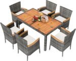 Shintenchi 7 Pieces Patio Dining Set, Wicker Patio Furniture Set with Soft Cushions and Wood Table Top, Outdoor Dining Table and Chairs for Backyard, Deck and Garden, Grey Rattan - Image 2