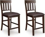 Signature Design by Ashley Haddigan Upholstered Barstool, 2 Count, Slat Back Design, Cushioned Seat, Wood, 25.5" H, Dark Brown - Image 2