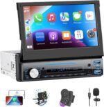 Single Din Car Stereo with Carplay ＆ Android Auto,7 Inch Flip-Out Touchscreen Car Radio with Bluetooth,Mirror Link,Backup Camera,Support FM Outputs Type-C Charge USB AUX-in - Image 2