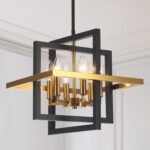 Small Black and Gold Chandelier- 6 Lights Geometric Pendant Light Fixture, Modern Industrial Chandeliers Hanging Lights for Entryway Dining Room Living Room Kitchen Island Hallway Foyer - Image 2