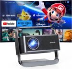 Smart Projector 1080P 4K Support with WIFI 6 and 2-Way Bluetooth 1500ANSI Auto Keystone Electric Focus Mini Projectors Home Theater Movie Outdoor Portable Projector (Black) - Image 2