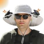Solar Panel Powered Fan Built in Wide Brim Outdoor Fishing Sun Hat, USB Charging Men's Gifts Lawn Mowing Accessories Gardening Essentials Backpacking Gear Must Have Beach Hiking Camping (Light Gray) - Image 2