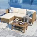 Sophia & William Outdoor Rattan Sofa Set with Thick Cushions & Coffee Table – Weather-Resistant Patio, Garden & Deck Furniture (Beige) - Image 2