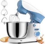 Stand Mixer, POWWA 6.5 QT 10 Speeds Tilt-Head Electric Stand Mixer, 3-In-1 Kitchen Mixer with Bowl, Dough Hook, Whisk and Beater, Food Mixer for Baking and Daily Use (White Blue) - Image 2