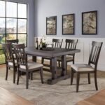 Steve Silver Furniture Napa 7pc Dining Table Set, 72"-90"-108" Table with 2-18" Leaf Extentions, w/ 6 100% Polyester Side Chairs, Twin Pedestal Table Base, Dining Room, 72" L x 42" W x 30.5" H, Brown - Image 2