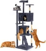 Sweetcrispy 70" Large Cat Tree Tower, Cat Tree for Large Cats, Multi-Level with Scratching Post, Cozy Fun Cat Jumping Platform Space, Grey - Image 2