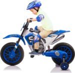 TOBBI Kids Motorcycle Dirt Bike 12V Electric Motorcycles Ride on Toys Battery Powered Motorbike Off-Road Motocross for Toddler Boys Girls 3+Years w/ 2 Speeds, 35W Dual Motors, Training Wheels, Blue - Image 2